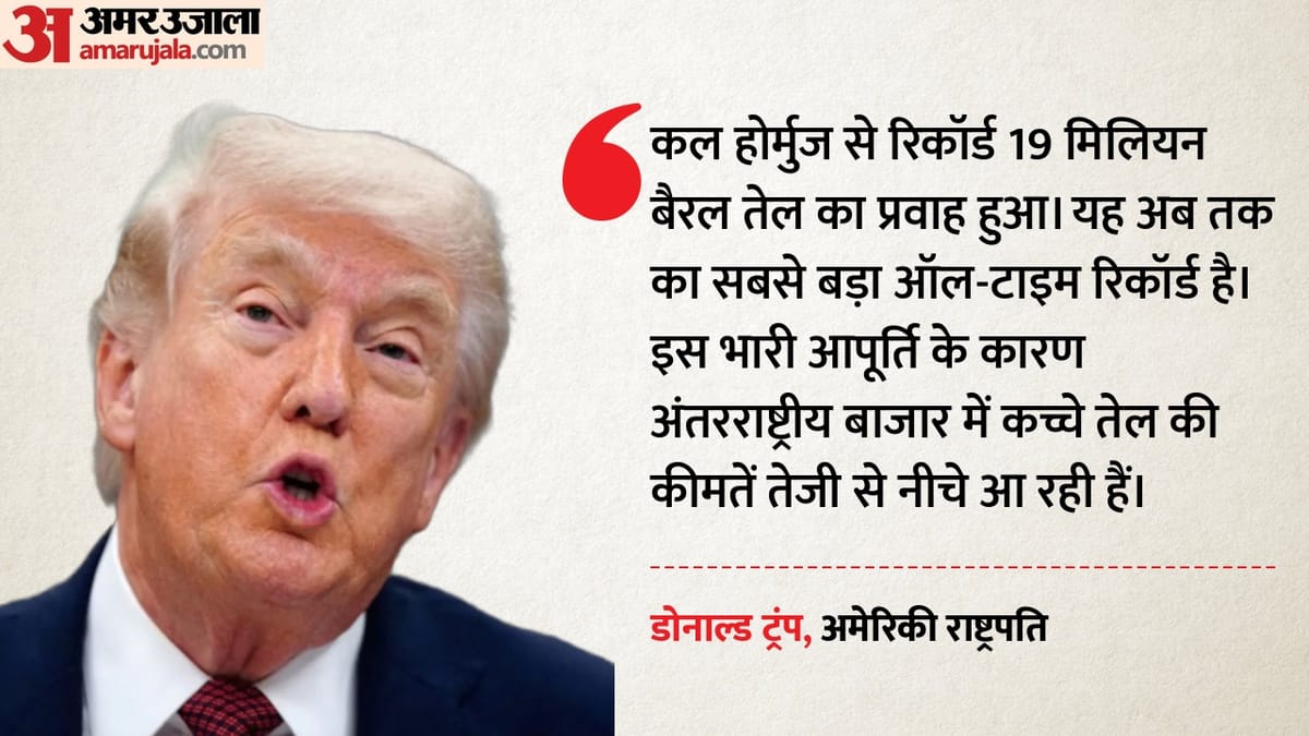 'होर्मुज से रिकॉर्ड तेल प्रवाह': राष्ट्रपति ट्रंप का बड़ा दावा, कहा- घट रही हैं कीमतें; दुनिया अब सुरक्षित
