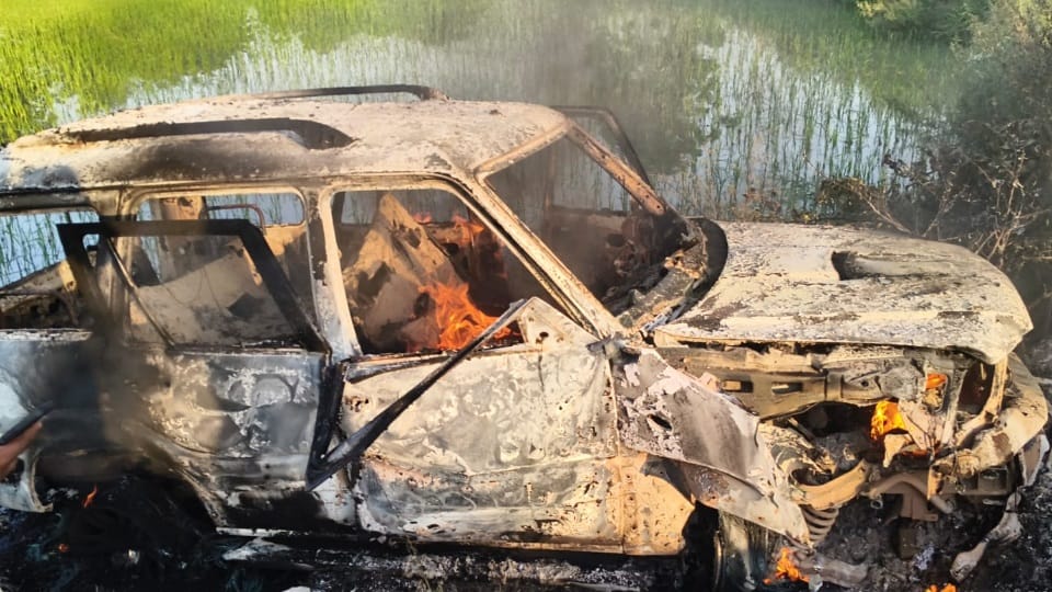 Car caught fire in Jalandhar