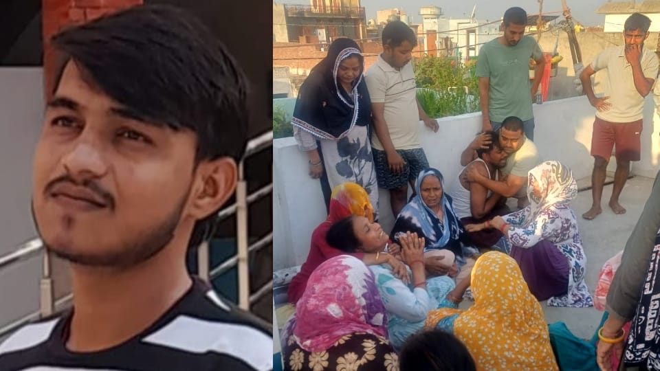 दीपक की फाइल फोटो और रोते-बिलखते परिजन।