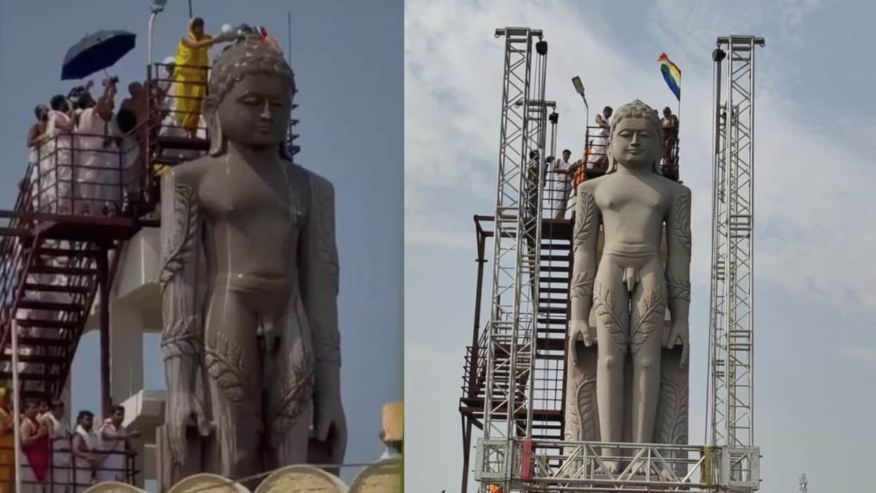 After 7 years, the 31-foot tall Bahubali statue underwent its first Mahamastakabhisheka ceremony.