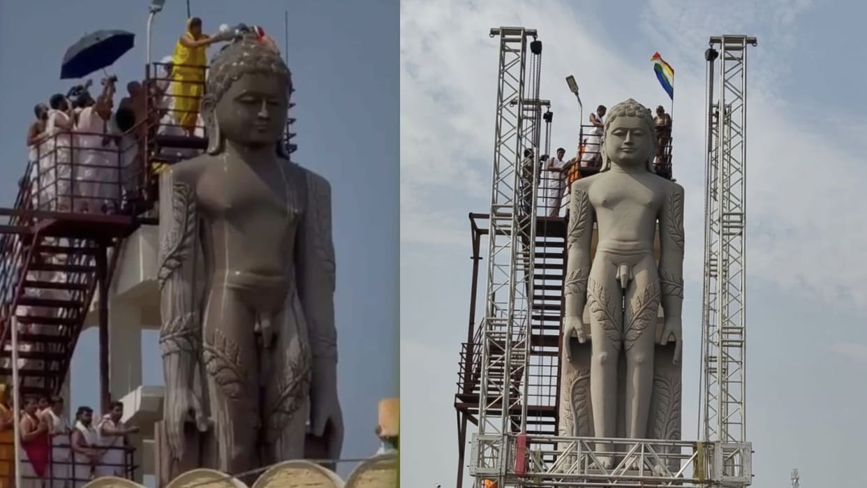 After 7 years, the 31-foot tall Bahubali statue underwent its first Mahamastakabhisheka ceremony.