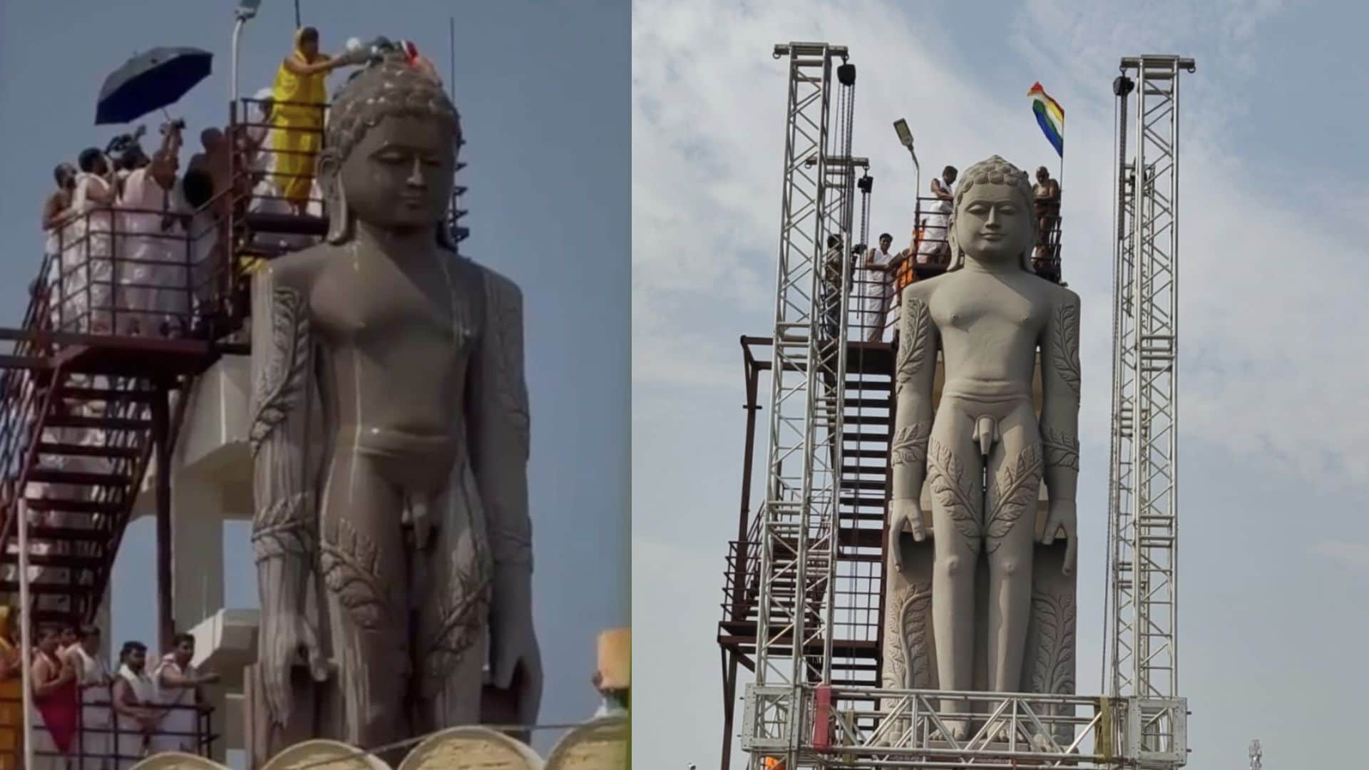 31 फीट ऊंची बाहुबली प्रतिमा का हुआ पहला महामस्तकाभिषेक
