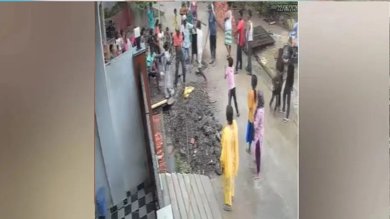 Son attacks father with a pickaxe over a one-foot-wide path