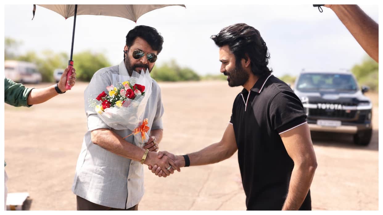 Dhanush congratulates Mammootty on Padma Bhushan with a cake-cutting celebration