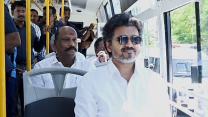 CM Vijay ride in bus fans cheer as he poses with conductor Video viral