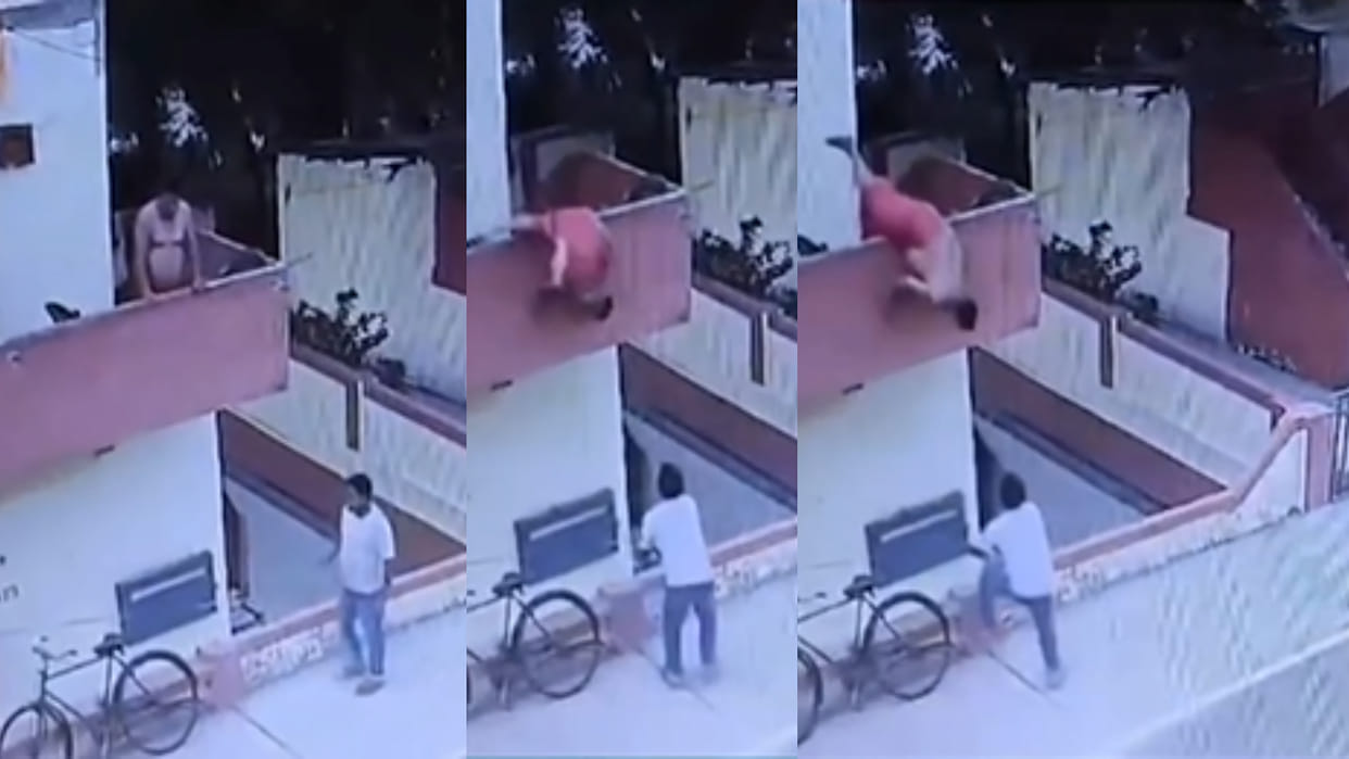 Uttar pradesh sonbhadra renukoot man fall from balcony while taking ice cream cctv video goes viral