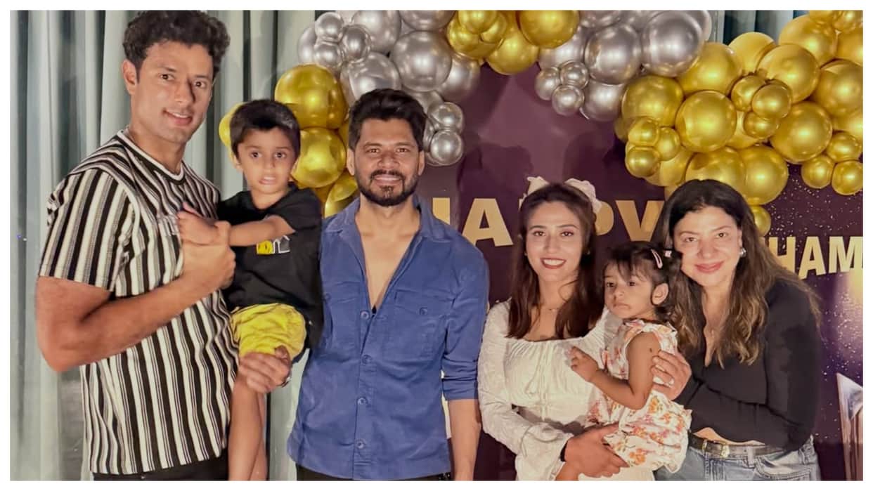 cricketer shivam dube birthday celebration with wife anjum khan sambhavna seth and avinash dwivedi See photos