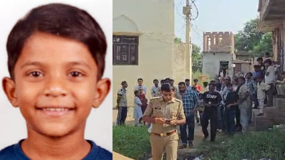 रुहान की फाइल फोटो और घर के पास लगी भीड़ व जांच के लिए आई पुलिस।
