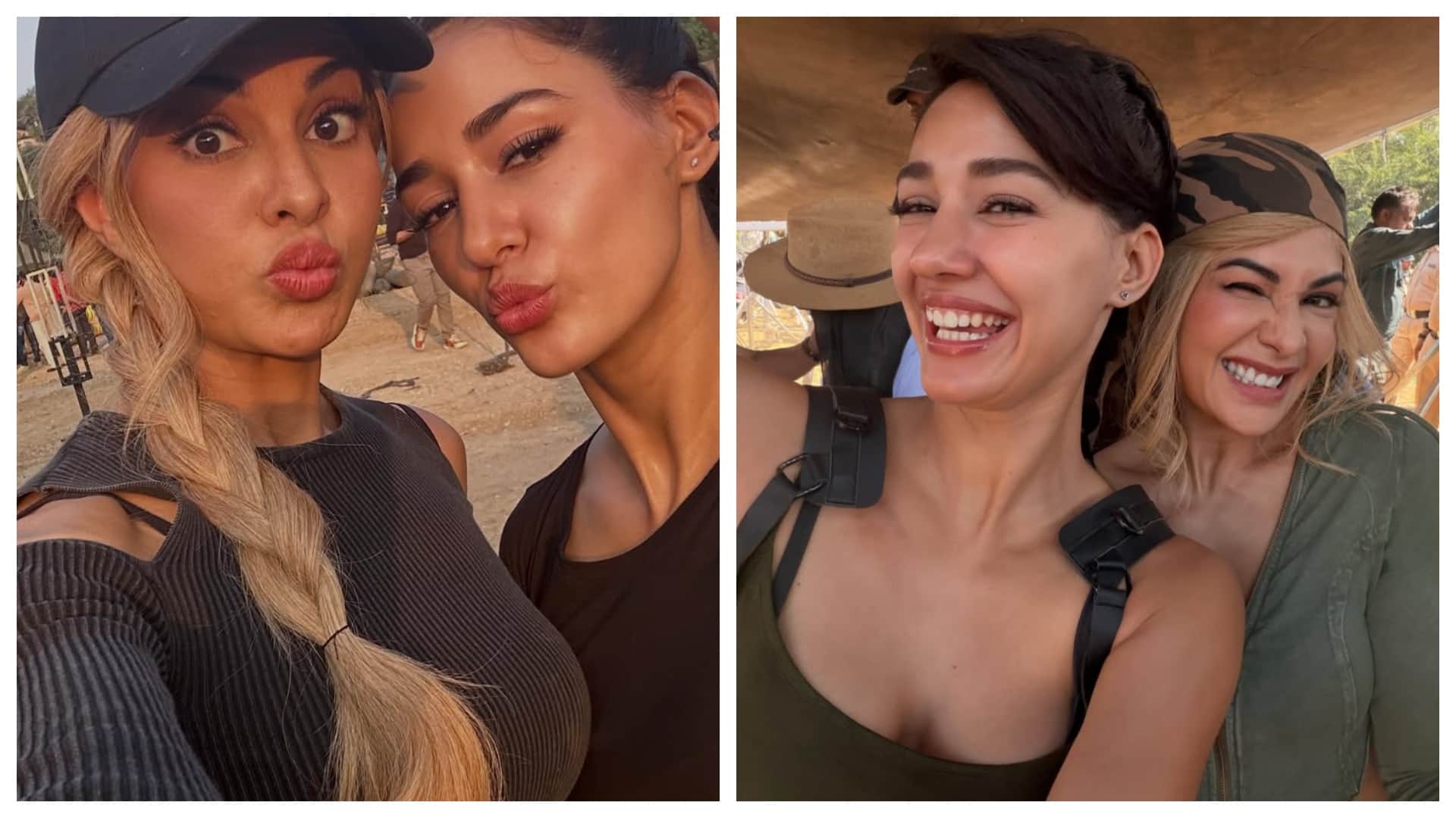 Disha Patani share fun BTS photos of welcome to the jungle with Jacqueline Fernandez Raveena Tandon Lara Dutta