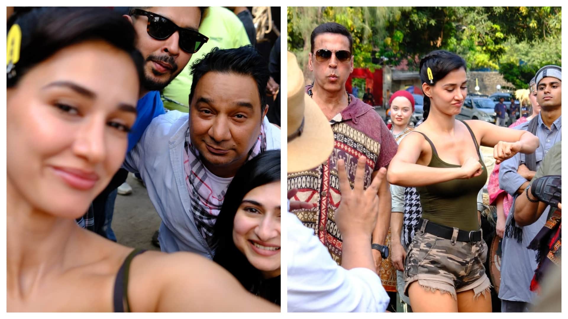 Disha Patani share fun BTS photos of welcome to the jungle with Jacqueline Fernandez Raveena Tandon Lara Dutta