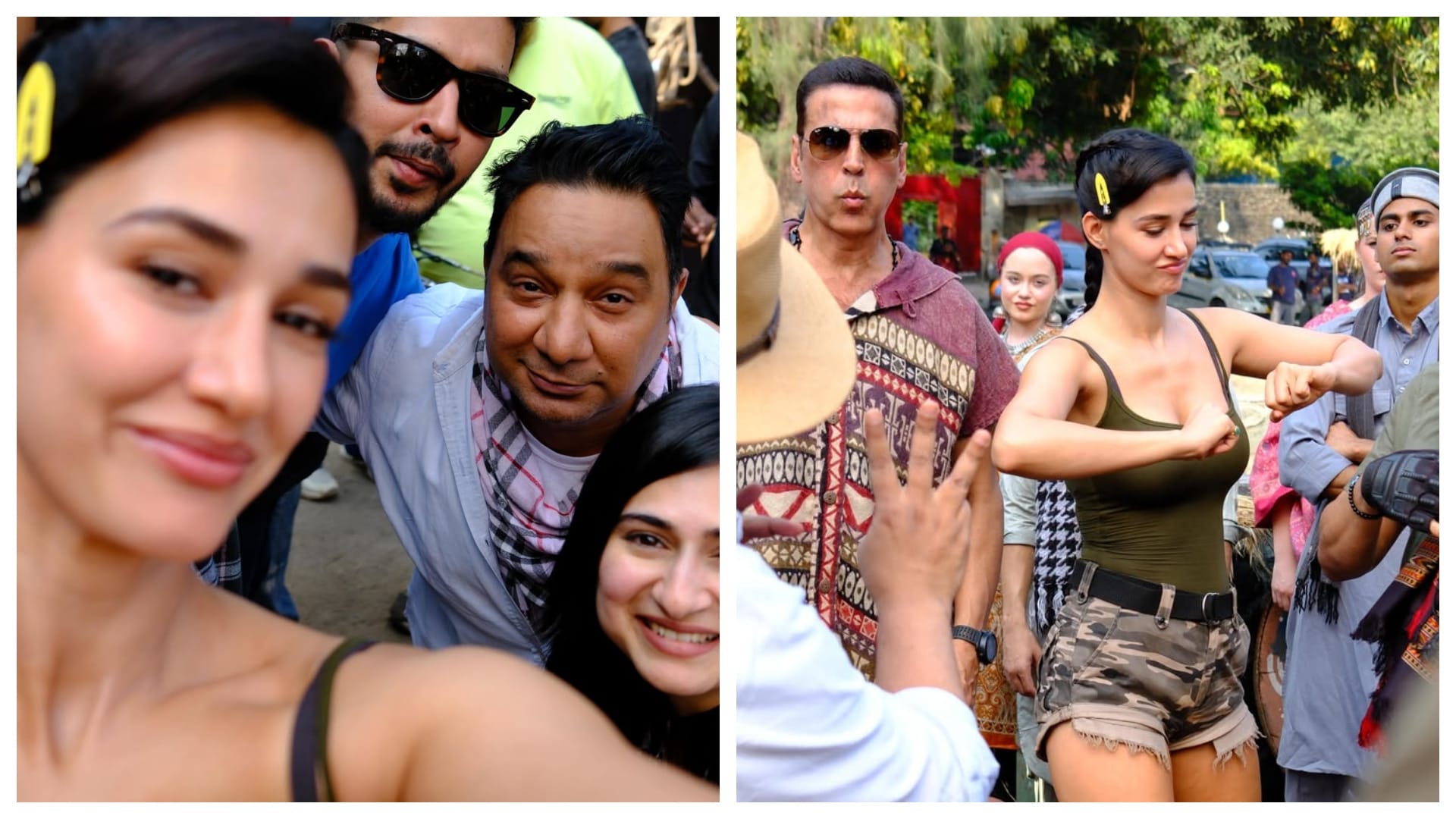 Disha Patani share fun BTS photos of welcome to the jungle with Jacqueline Fernandez Raveena Tandon Lara Dutta