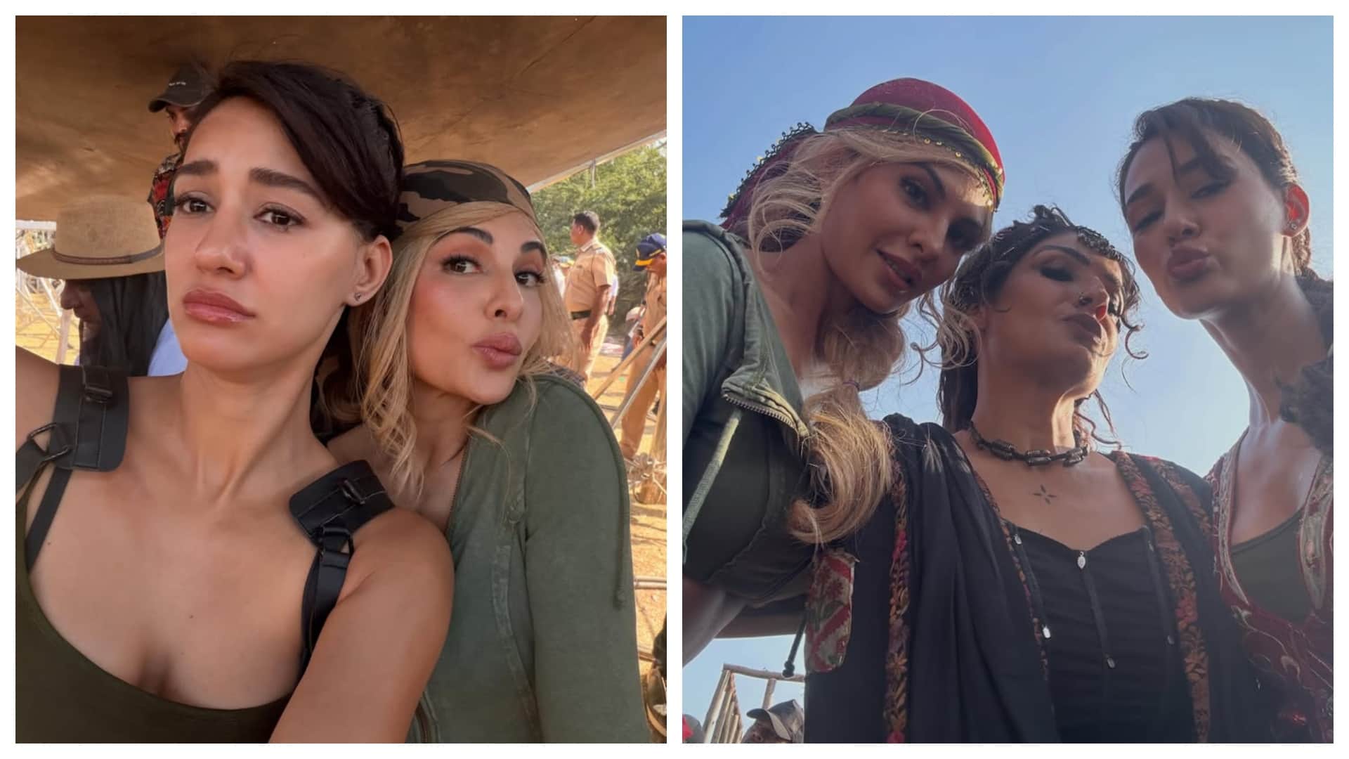 Disha Patani share fun BTS photos of welcome to the jungle with Jacqueline Fernandez Raveena Tandon Lara Dutta