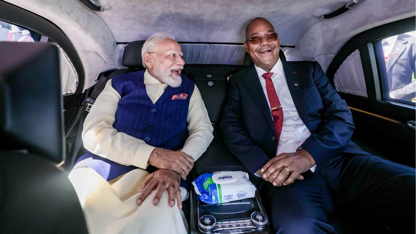 pm modi Seychelles visit Patrol Vessel Lespwar gift meets 194 year old tortoise Jonathan president herminie