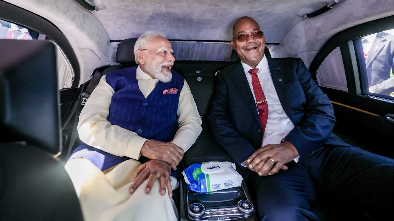 pm modi Seychelles visit Patrol Vessel Lespwar gift meets 194 year old tortoise Jonathan president herminie