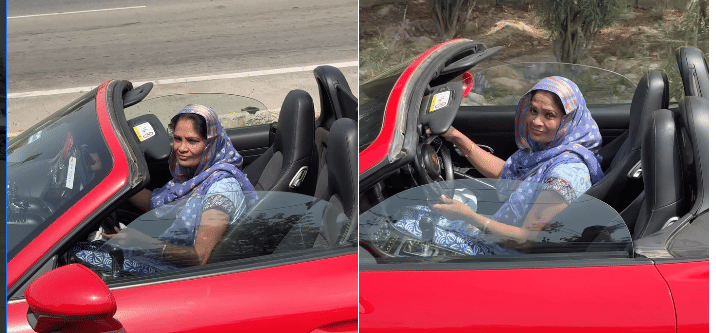 Viral Video: woman dressed salwar-suit won hearts internet with she drive Porsche 718 Boxster.