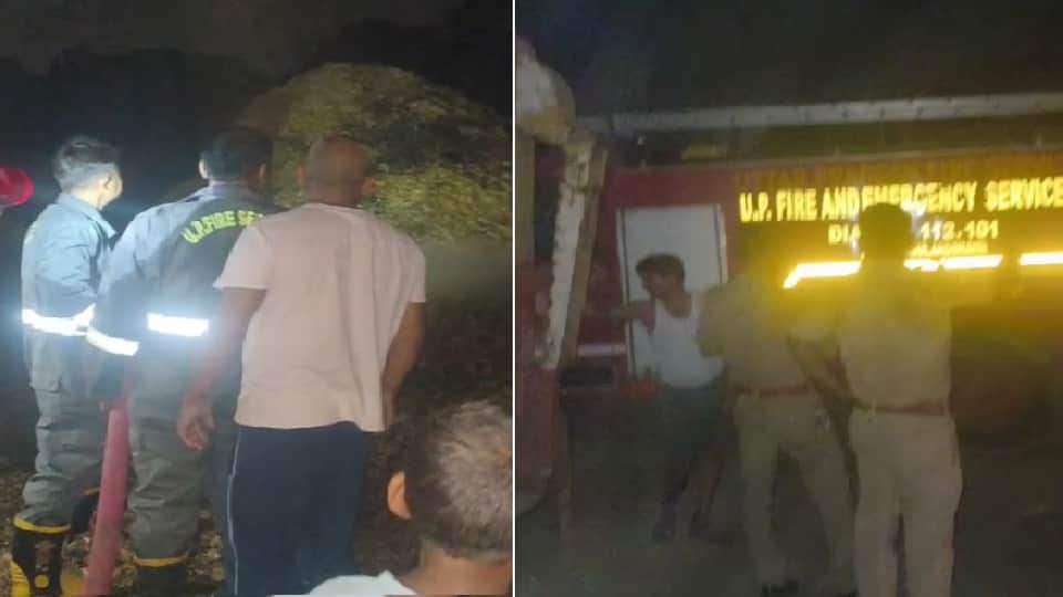 Fire breaks out in farmers trailers in Fazalpur Bulandshahr they were loaded with fodder
