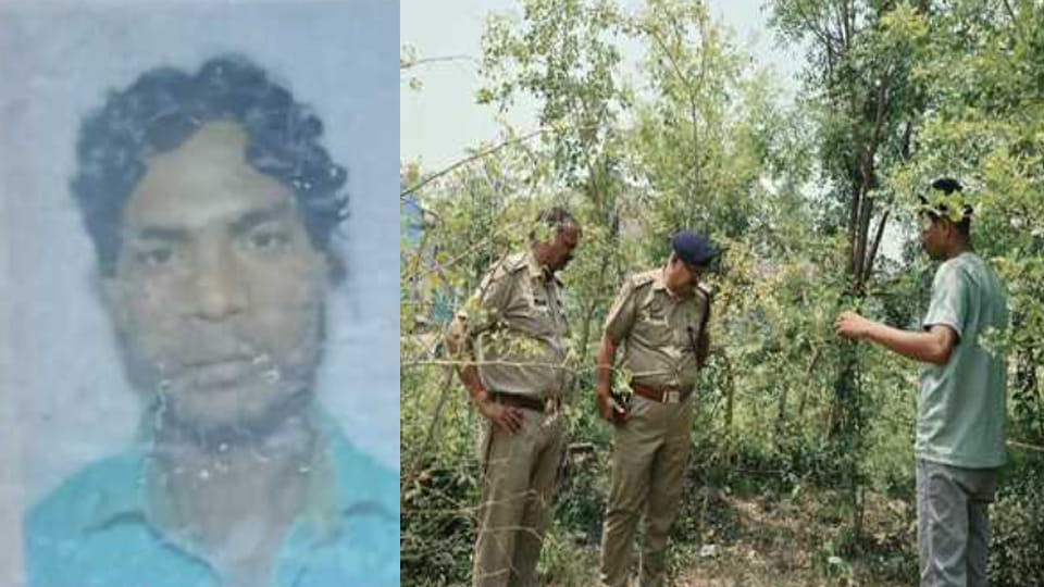 बलवीर मांझी की फाइल फोटो व घटनास्थल पर छानबीन करती पुलिस