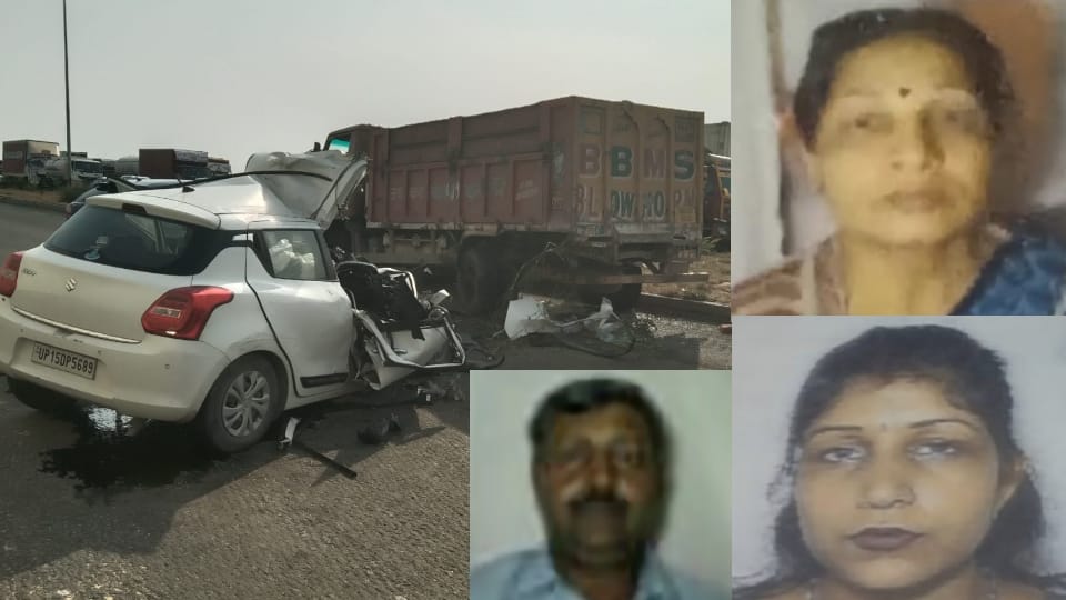 UP: Car collides with brick-laden truck on KMP; Meerut couple and daughter killed