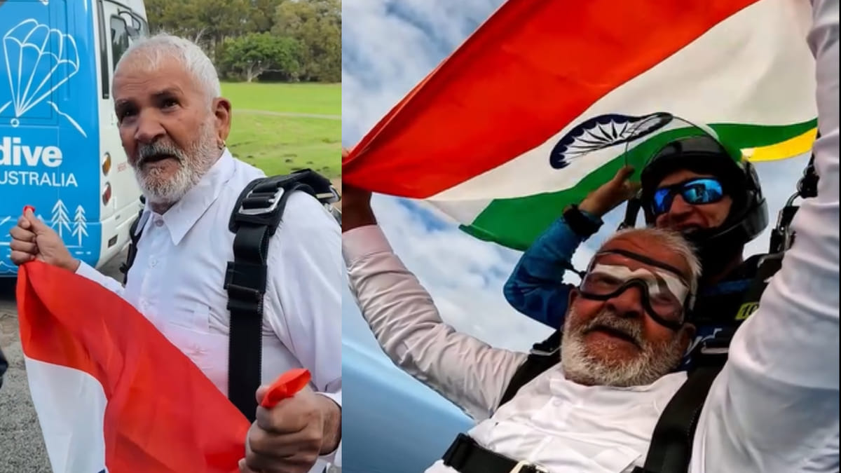 उम्र के इस पड़ाव पर भी गजब का साहस, स्काईडाइविंग के दौरान 18 हजार फीट से कूदे दादाजी