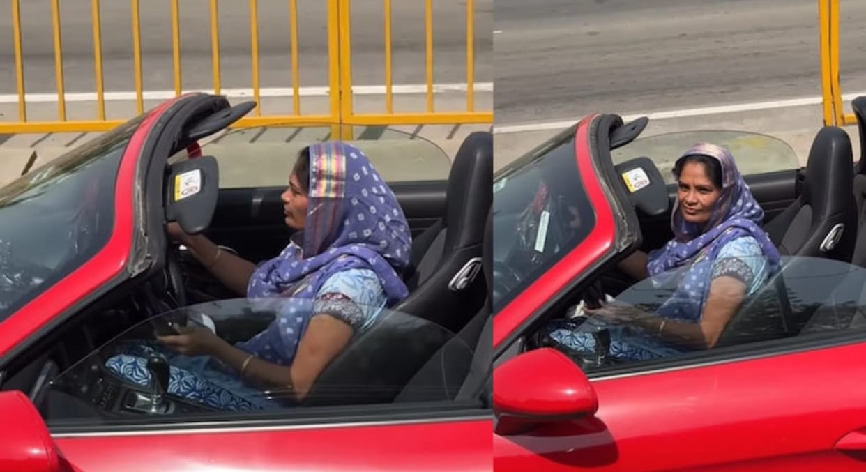 salwar kameez aunty driving Porsche car video goes viral on internet