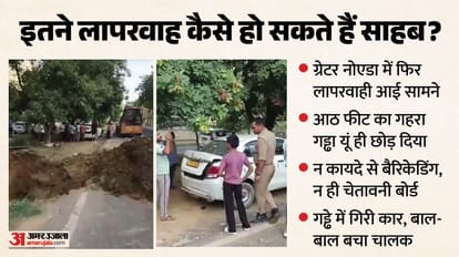 आठ फीट गहरे गड्ढे में गिरी कार