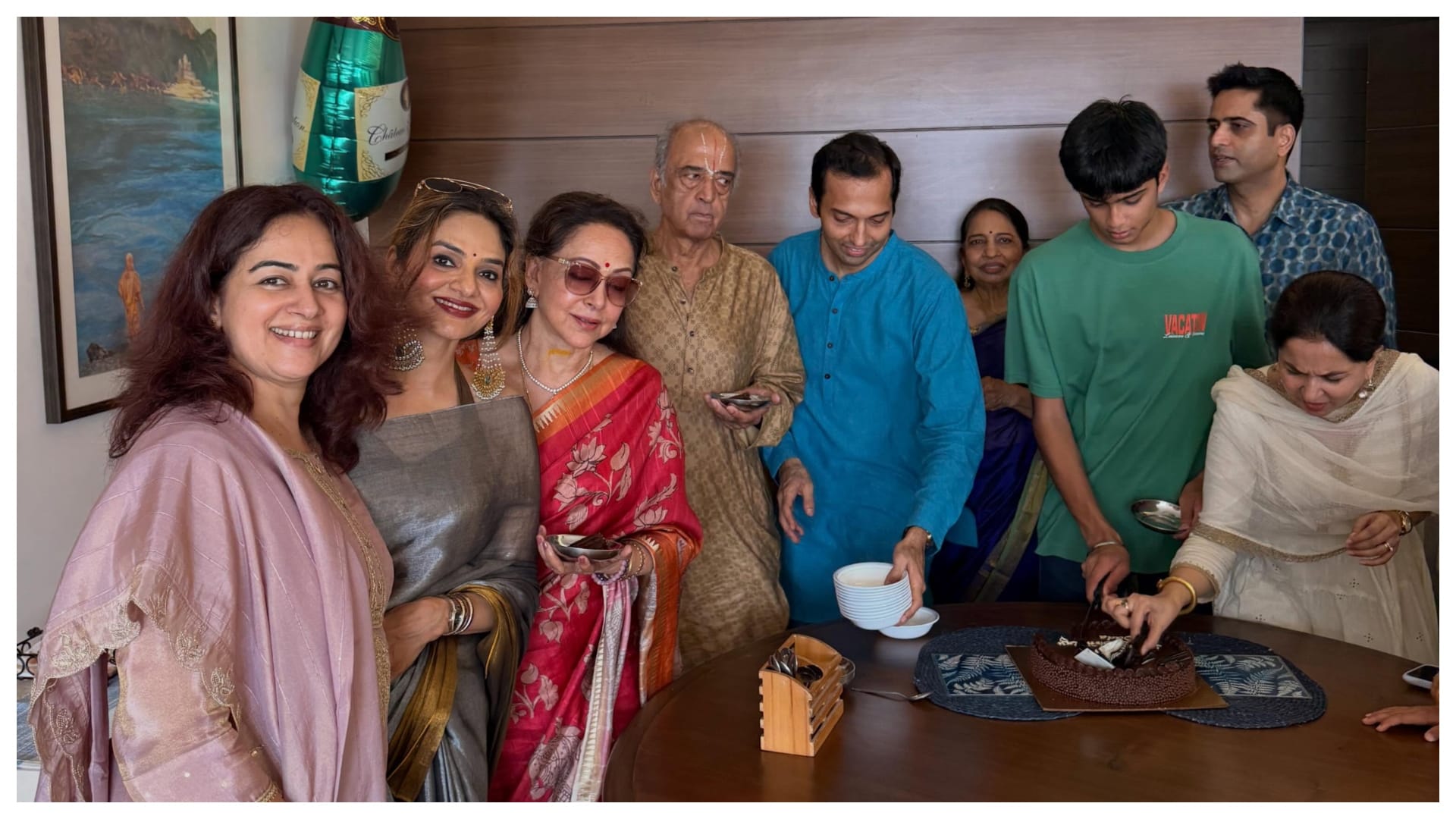 Madhoo poses with Hema Malini and Ahana Deol during family gathering