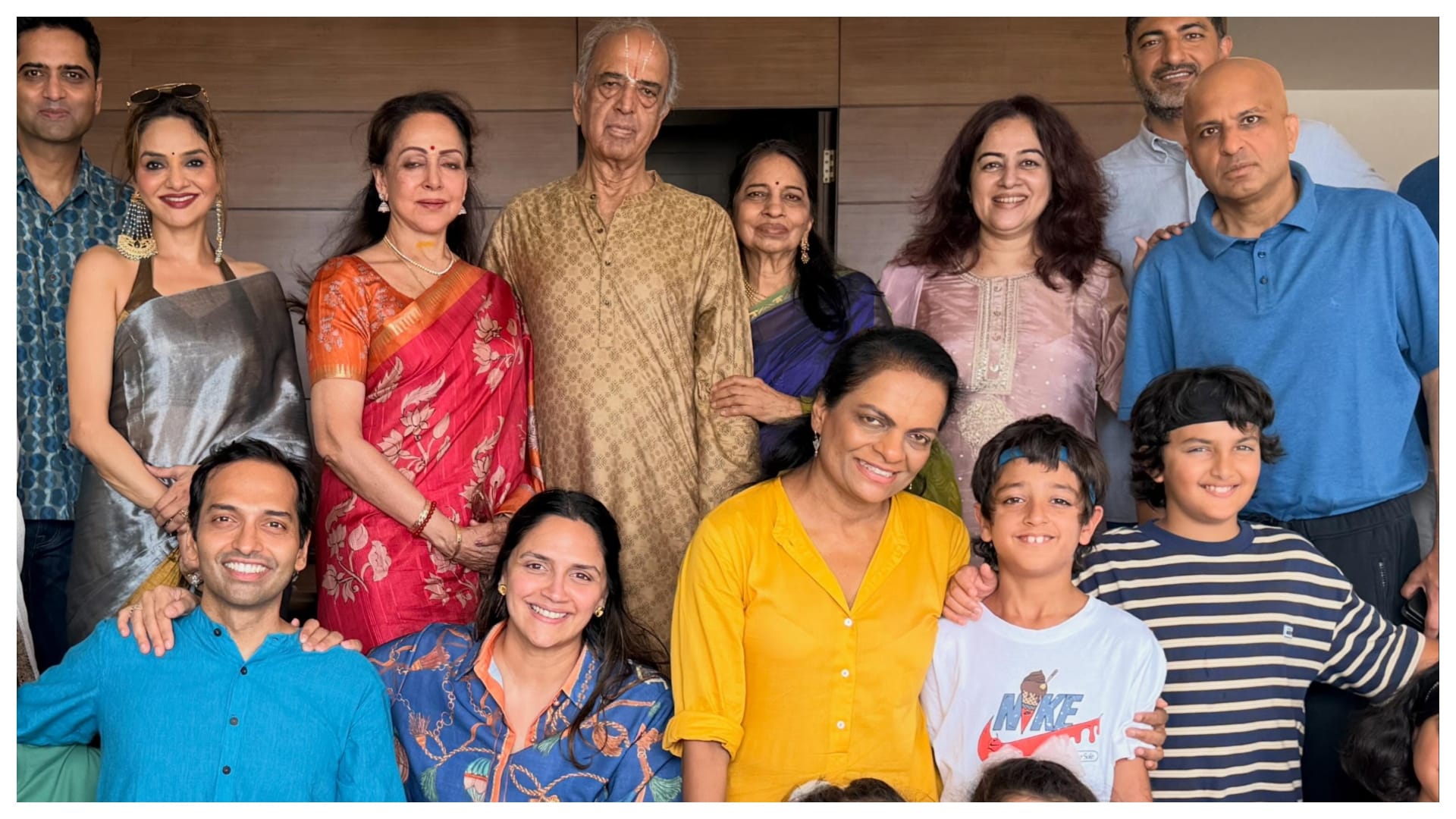 Madhoo poses with Hema Malini and Ahana Deol during family gathering