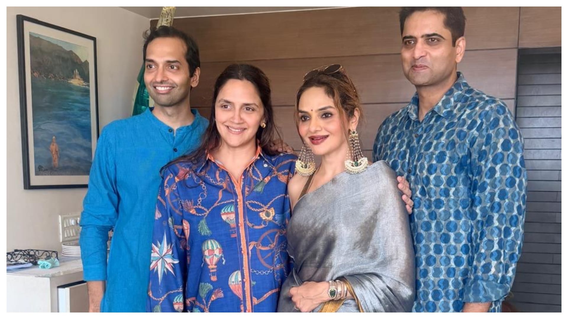 Madhoo poses with Hema Malini and Ahana Deol during family gathering