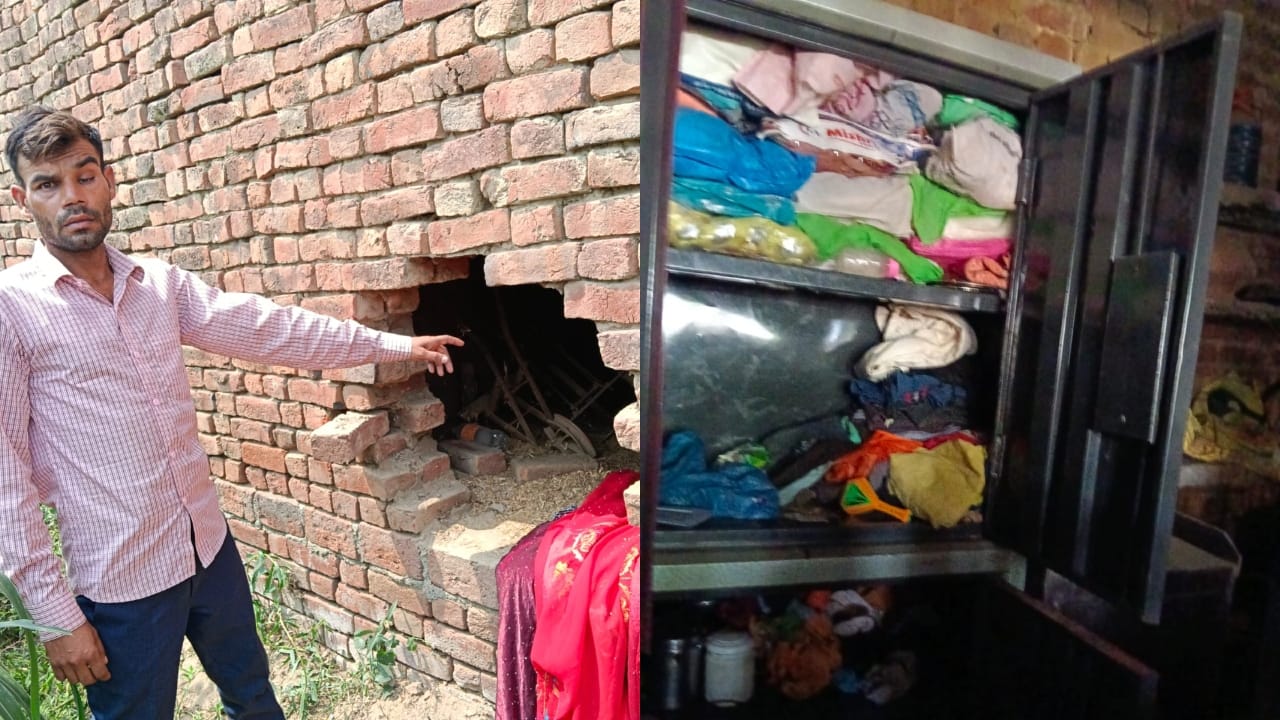 टूटी दीवार दिखाता पीड़ित