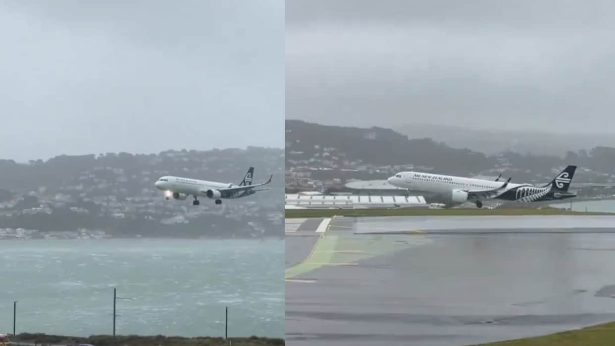 air new zealand nz272 go around landing wind shear video news in hindi