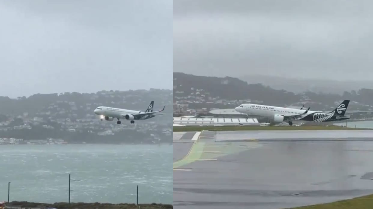 air new zealand nz272 go around landing wind shear video news in hindi