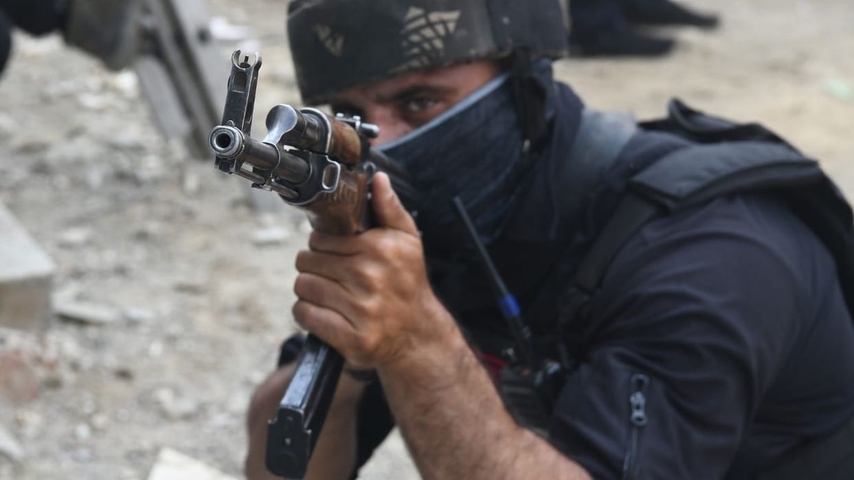 photos of security agencies' mock drill ahead of the Amarnath Yatra.