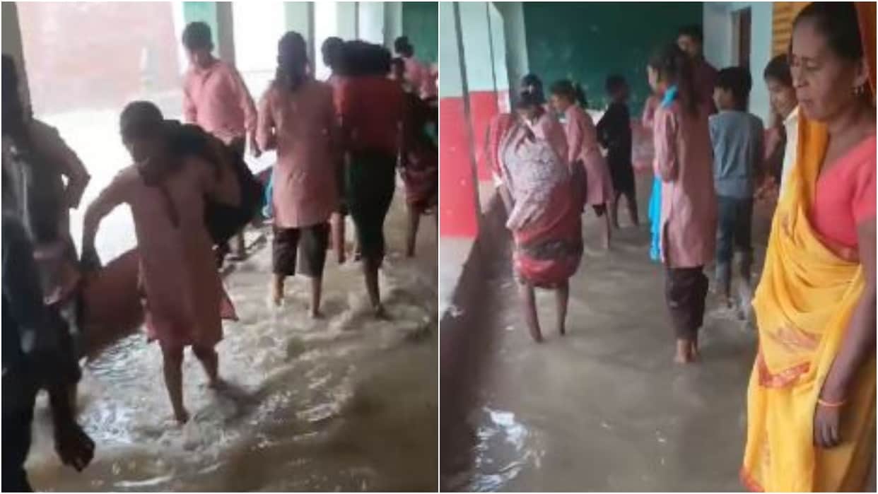 Water logged in the composite school due to rain in Shahjahanpur