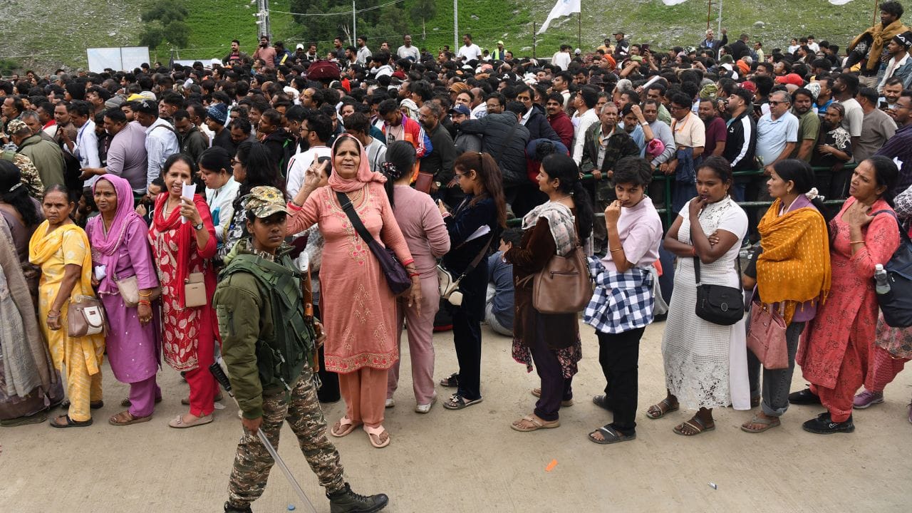Amarnath pilgrims arrive at the Baltal base camp. The first phase of the annual Amarnath Yatra will begin tomo