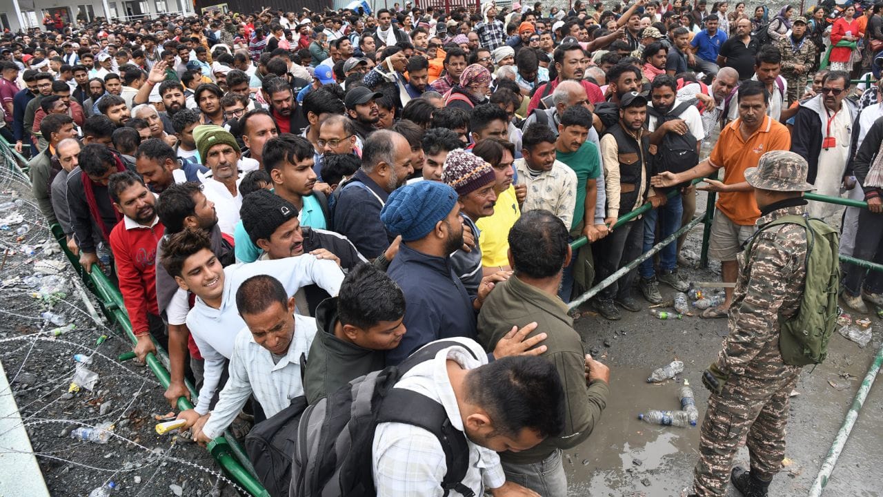 Amarnath pilgrims arrive at the Baltal base camp. The first phase of the annual Amarnath Yatra will begin tomo