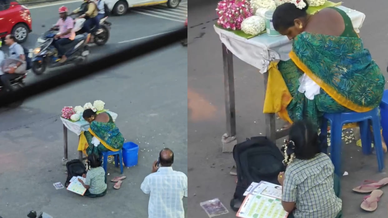 Chennai little girl roadside studies under street light video goes viral on social media