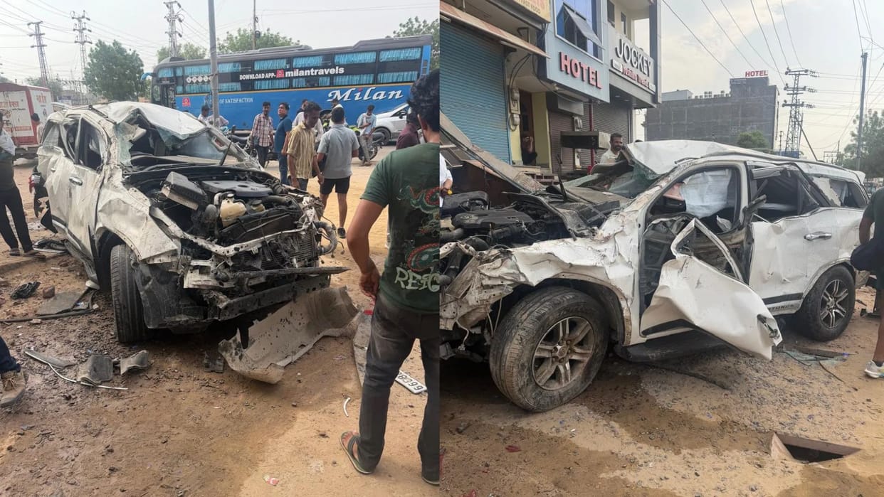 Tragedy on Jaipur Road two Killed as Speeding Fortuner Hits Scooty Rolls Over Several Times