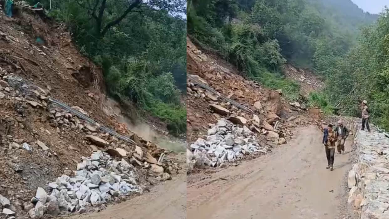 Heavy debris fell from the hillside near Syana Chatti on the Yamunotri Highway Uttarkashi Video