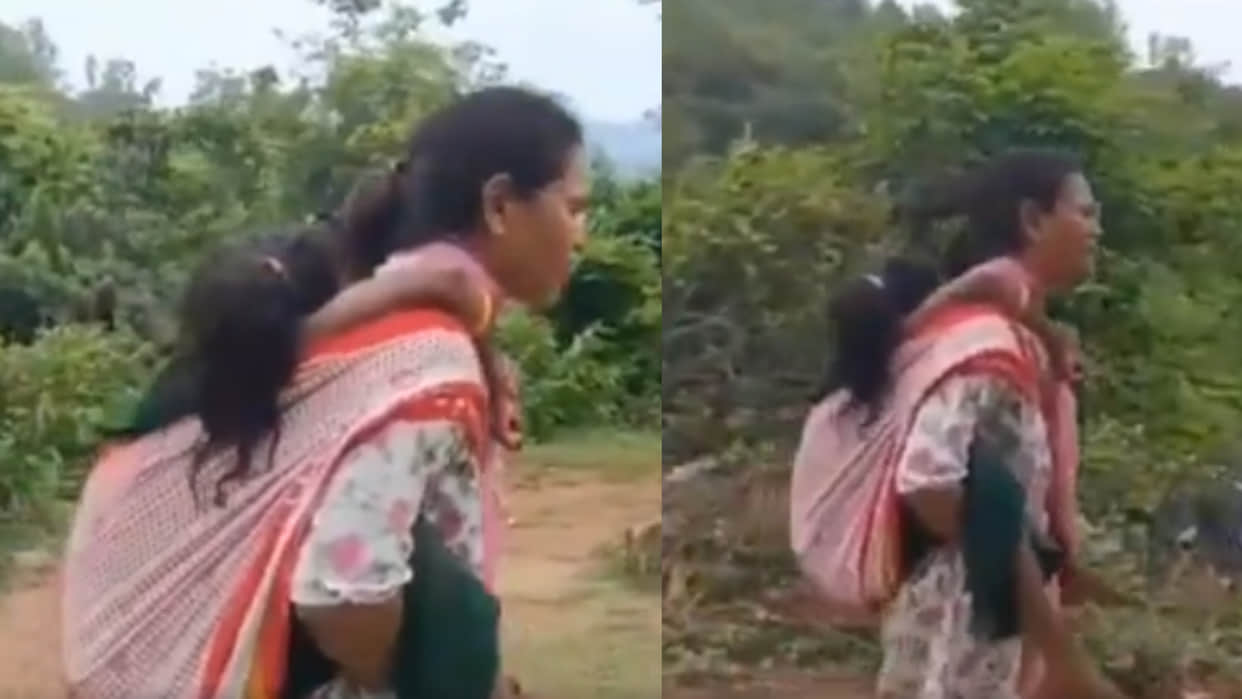 Andhra pradesh school warden hema Carried sick student and walked 6 km to take the hospital viral video