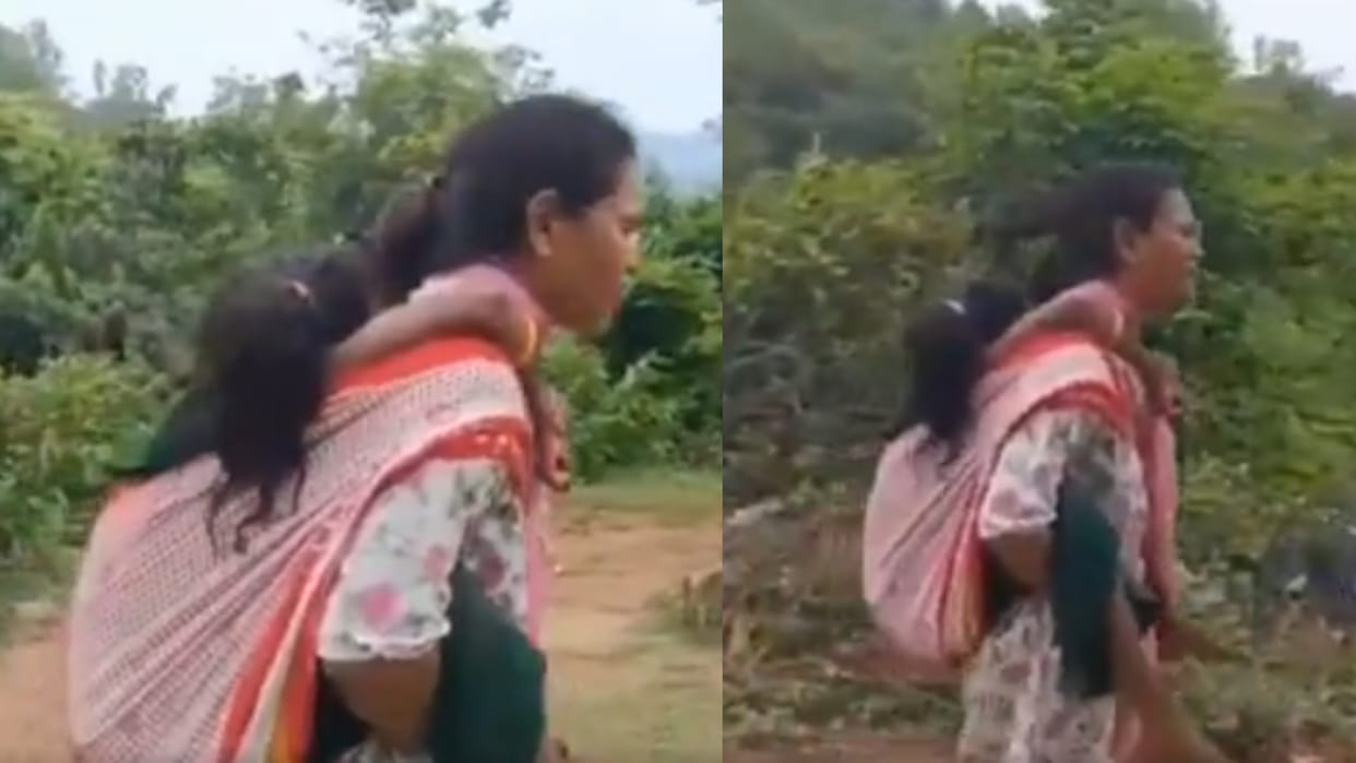 Andhra pradesh school warden hema Carried sick student and walked 6 km to take the hospital viral video