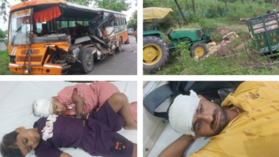 Roadways bus collides with cement-laden tractor-trolley in Bahraich one dead, 11 passengers injured