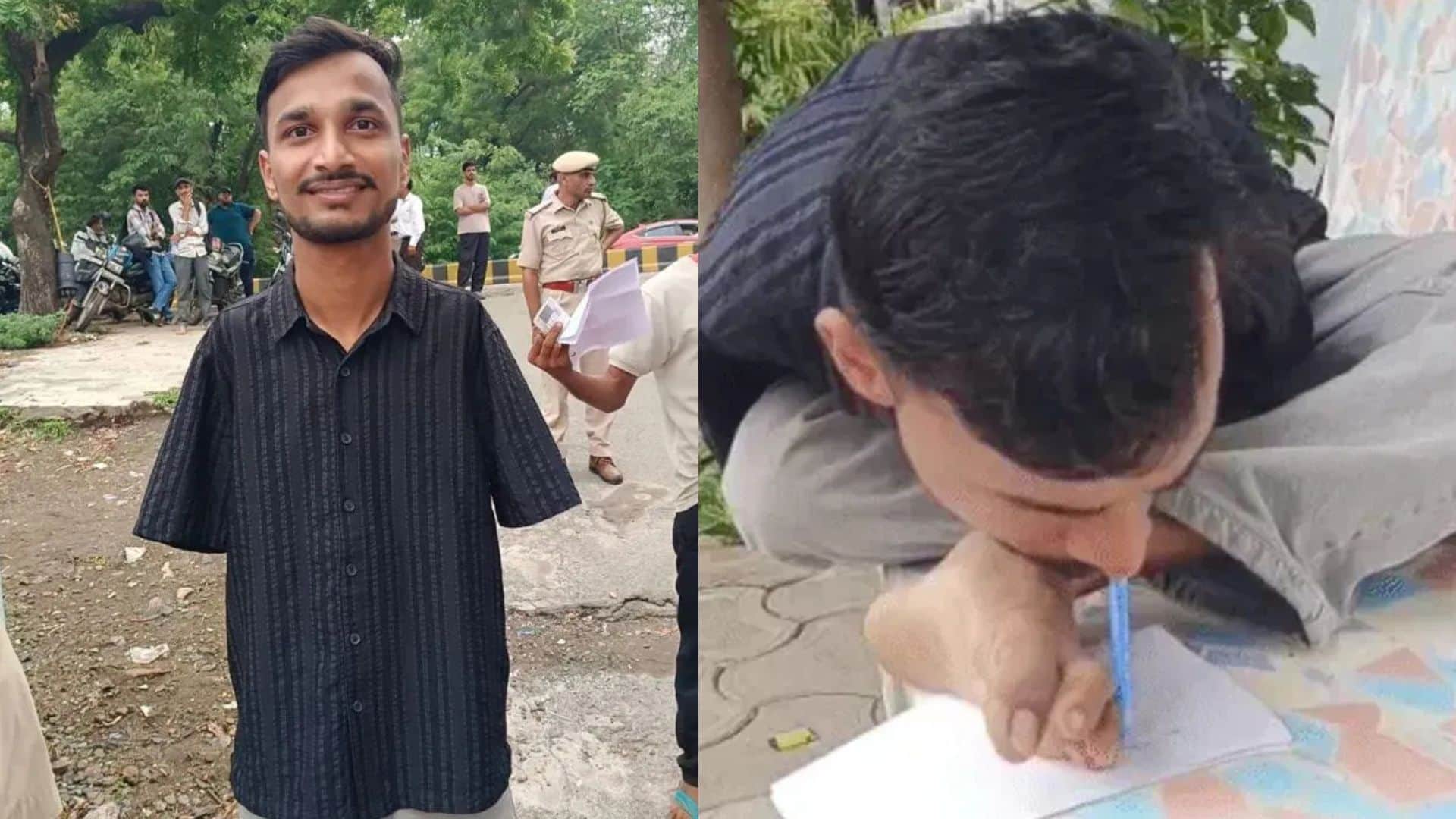 मुंह से पेन पकड़कर परीक्षा देता चिराग