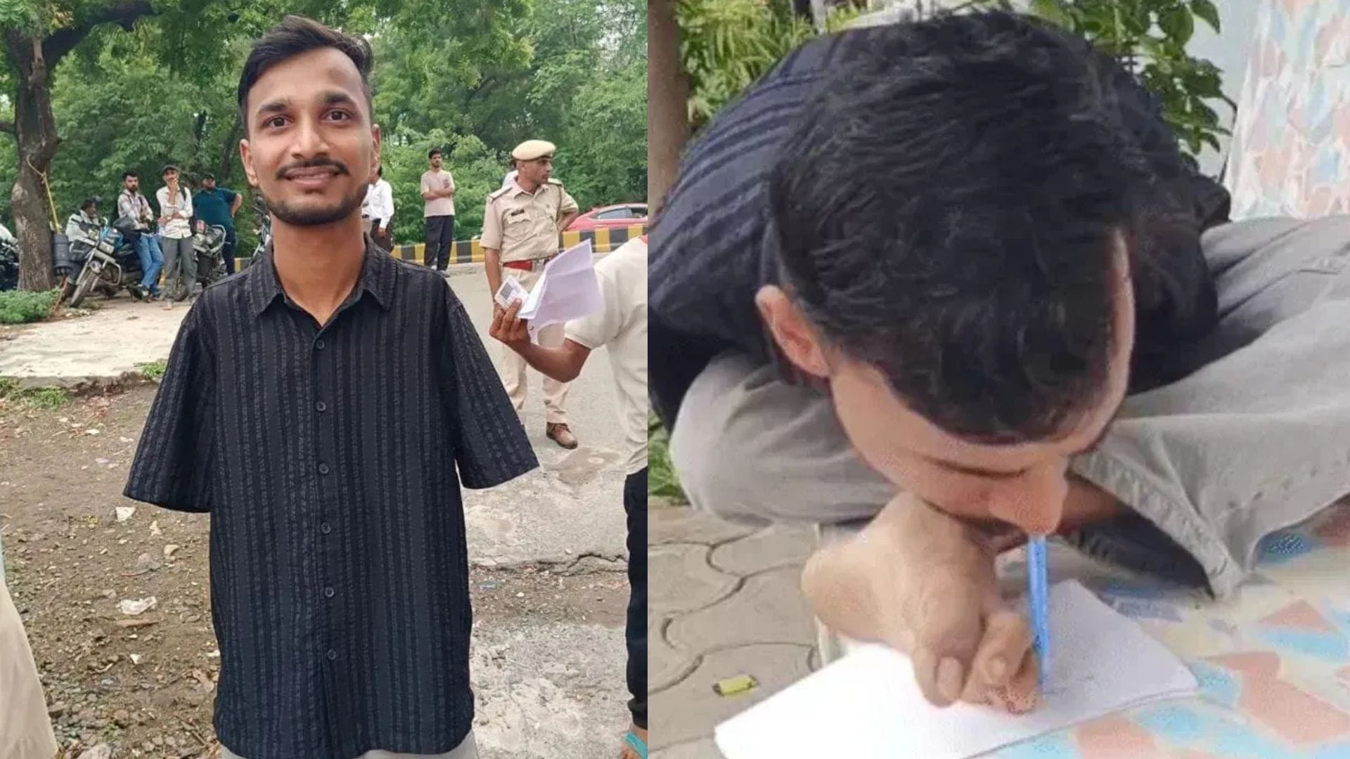 मुंह से पेन पकड़कर परीक्षा देता चिराग