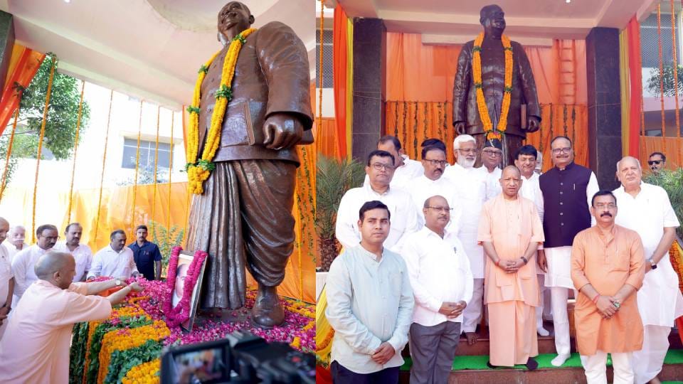 CM Yogi paid tribute to Syama Prasad Mukherjee on his birth anniversary by offering floral tributes at statue