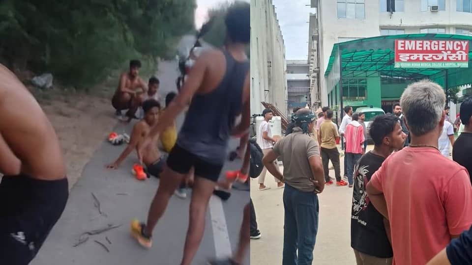 youths running on road were run over by an unknown vehicle In Mathura
