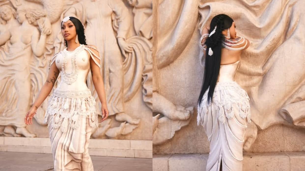 Cardi B Attend Paris Haute Couture Week 2026 Wear Designer Rahul Mishra Design Dress