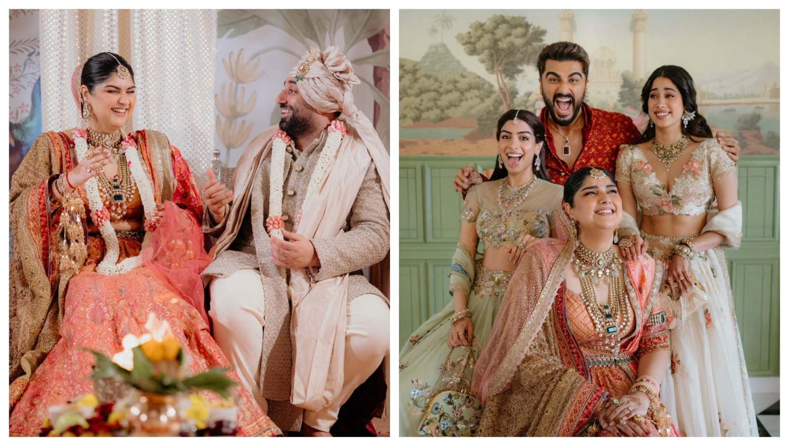 Khushi Kapoor fulfils bridesmaid duties helps sister Anshula during her sindoor moment at wedding see photos