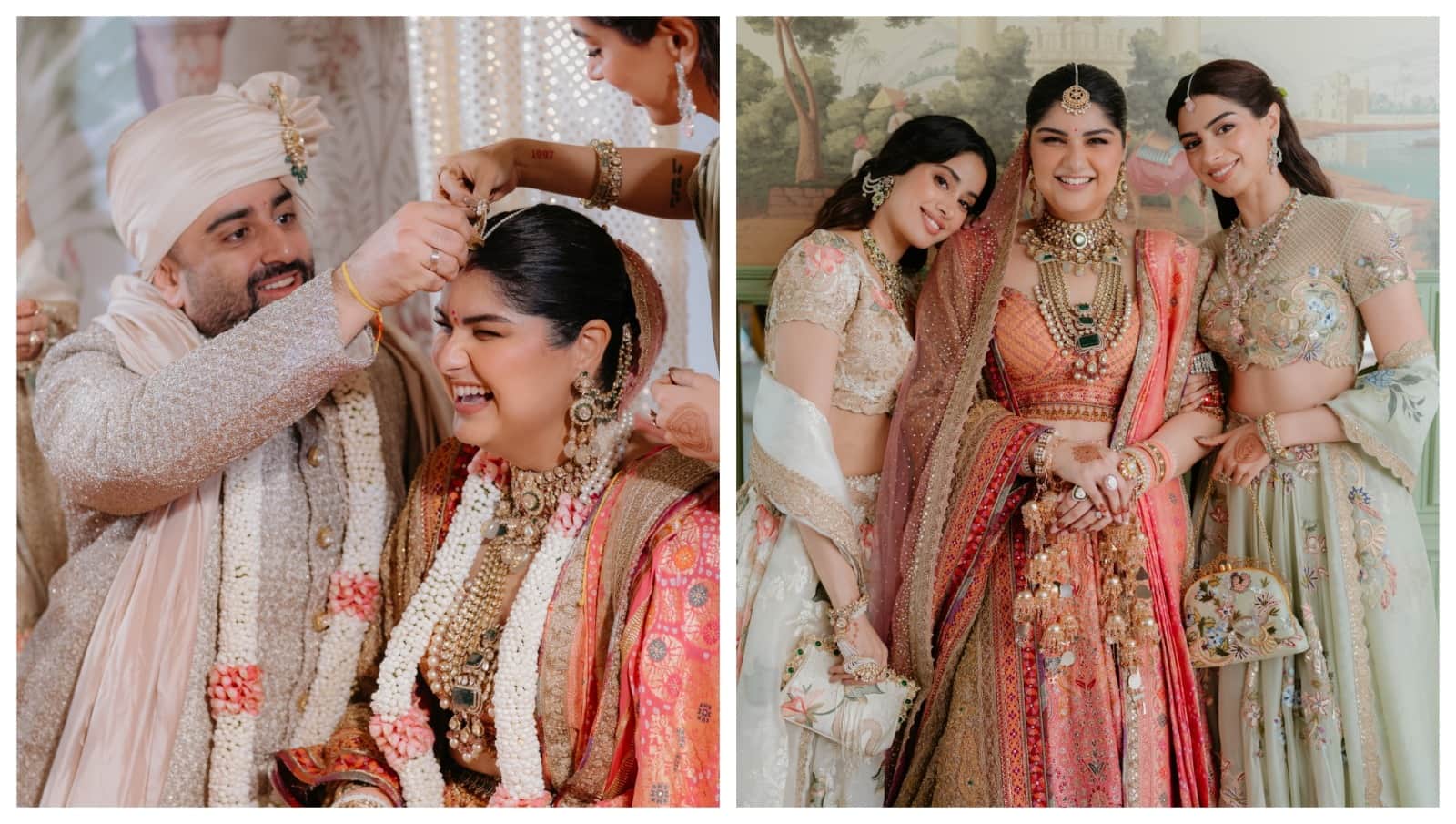 Khushi Kapoor fulfils bridesmaid duties helps sister Anshula during her sindoor moment at wedding see photos