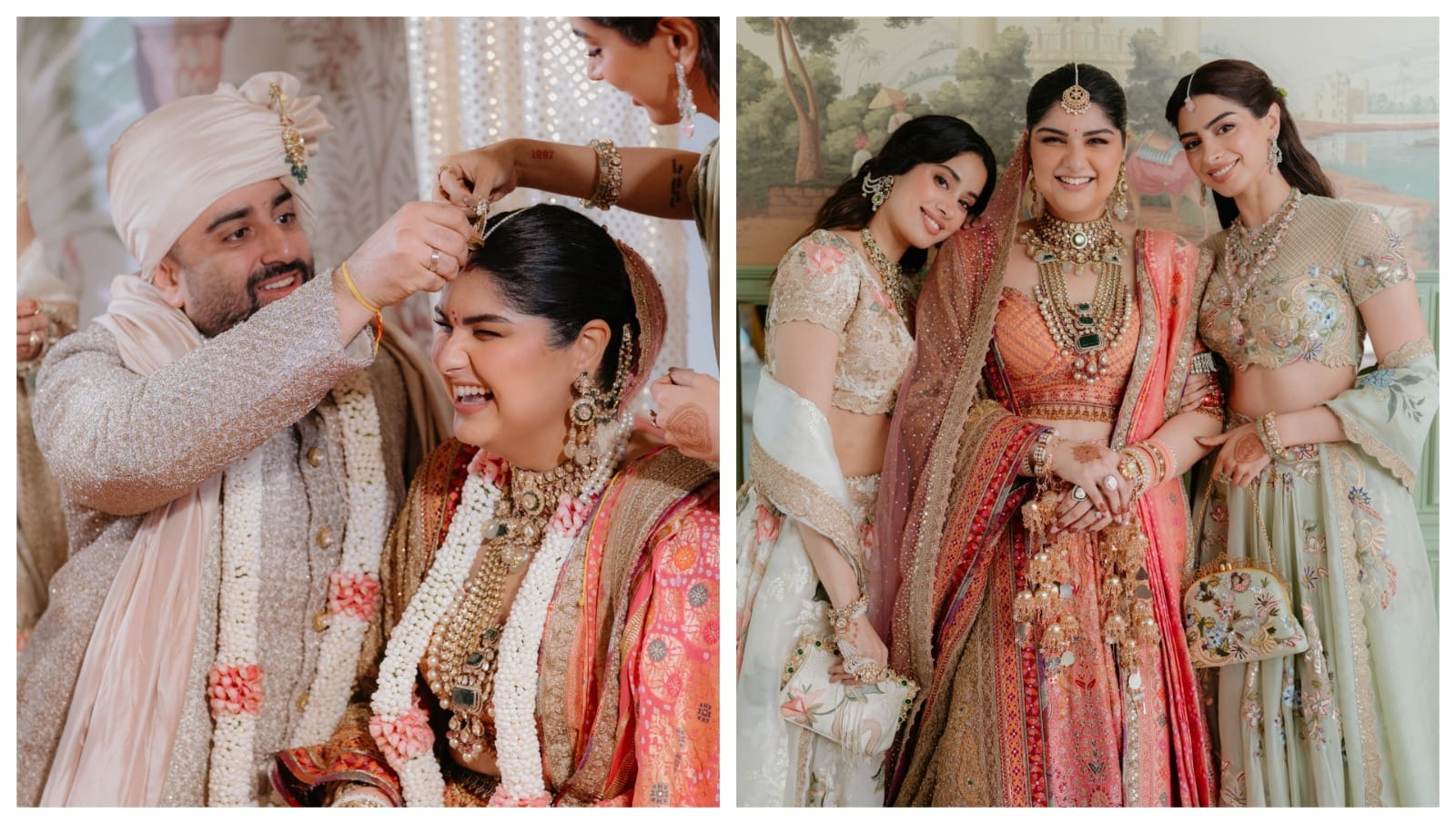 Khushi Kapoor fulfils bridesmaid duties helps sister Anshula during her sindoor moment at wedding see photos