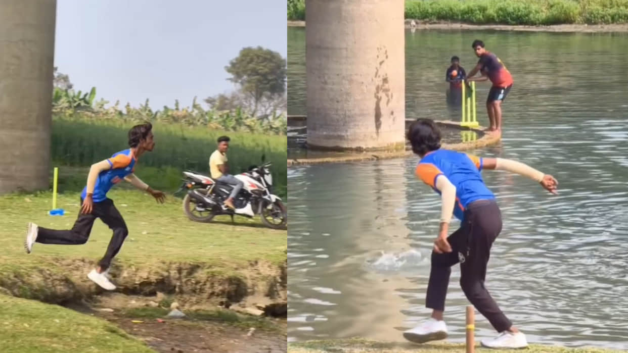 Boys played cricket in river do fielding and bowling video goes viral on social media